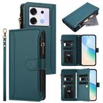 For Infinix Zero 30 5G Magnetic Closure 9 Card Slots Zipper Leather Case with Hand Strap(Dark Green)