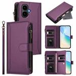 For Infinix Smart 10 4G / Tecno Pop 10 Magnetic Closure 9 Card Slots Zipper Leather Case with Hand Strap(Purple)