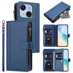 For itel A50C Magnetic Closure 9 Card Slots Zipper Leather Case with Hand Strap(Dark Blue)