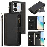 For itel A80 4G Magnetic Closure 9 Card Slots Zipper Leather Case with Hand Strap(Black)