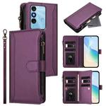 For itel P38 / S17 / Vision 3 Magnetic Closure 9 Card Slots Zipper Leather Case with Hand Strap(Purple)