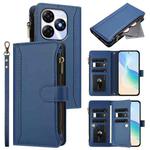 For itel P55 4G / Smart 8 Magnetic Closure 9 Card Slots Zipper Leather Case with Hand Strap(Dark Blue)