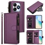 For itel P55 4G / Smart 8 Magnetic Closure 9 Card Slots Zipper Leather Case with Hand Strap(Purple)