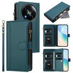 For itel RS4 Magnetic Closure 9 Card Slots Zipper Leather Case with Hand Strap(Dark Green)
