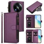 For itel RS4 Magnetic Closure 9 Card Slots Zipper Leather Case with Hand Strap(Purple)
