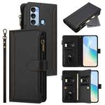 For itel S17 / Vision 3 Magnetic Closure 9 Card Slots Zipper Leather Case with Hand Strap(Black)