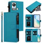 For itel S18 / Vision 5 Magnetic Closure 9 Card Slots Zipper Leather Case with Hand Strap(Turquoise)