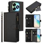 For itel S23+ Magnetic Closure 9 Card Slots Zipper Leather Case with Hand Strap(Black)
