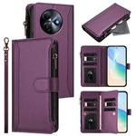 For itel S24 Magnetic Closure 9 Card Slots Zipper Leather Case with Hand Strap(Purple)