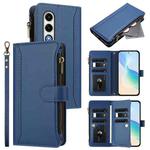 For itel S25 4G Magnetic Closure 9 Card Slots Zipper Leather Case with Hand Strap(Dark Blue)