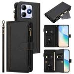 For itel A90 4G Magnetic Closure 9 Card Slots Zipper Leather Case with Hand Strap(Black)