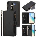 For itel A95 5G Magnetic Closure 9 Card Slots Zipper Leather Case with Hand Strap(Black)