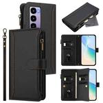 For itel City 100 Magnetic Closure 9 Card Slots Zipper Leather Case with Hand Strap(Black)