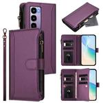 For itel City 100 Magnetic Closure 9 Card Slots Zipper Leather Case with Hand Strap(Purple)