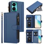 For Tecno Camon 19 / 19 Pro 5G Magnetic Closure 9 Card Slots Zipper Leather Case with Hand Strap(Dark Blue)