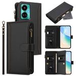 For Tecno Camon 19 / 19 Pro 5G Magnetic Closure 9 Card Slots Zipper Leather Case with Hand Strap(Black)