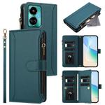 For Tecno Camon 19 / 19 Pro 5G Magnetic Closure 9 Card Slots Zipper Leather Case with Hand Strap(Dark Green)