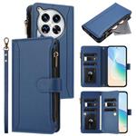 For Tecno Camon 30 Premier Magnetic Closure 9 Card Slots Zipper Leather Case with Hand Strap(Dark Blue)