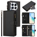 For Tecno Camon 30 Premier Magnetic Closure 9 Card Slots Zipper Leather Case with Hand Strap(Black)