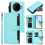 For Tecno Camon 30 Pro 5G Magnetic Closure 9 Card Slots Zipper Leather Case with Hand Strap(Mint Green)