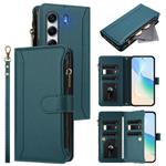 For Tecno Camon 40 Pro 4G Global Magnetic Closure 9 Card Slots Zipper Leather Case with Hand Strap(Dark Green)