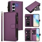 For Tecno Camon 40 Pro 4G Global Magnetic Closure 9 Card Slots Zipper Leather Case with Hand Strap(Purple)