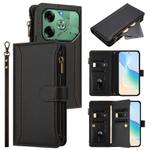 For Tecno Pova 6 4G Magnetic Closure 9 Card Slots Zipper Leather Case with Hand Strap(Black)