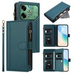 For Tecno Pova 6 4G Magnetic Closure 9 Card Slots Zipper Leather Case with Hand Strap(Dark Green)