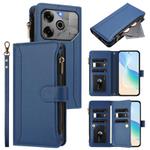 For Tecno Pova 6 5G / 6 Pro 5G Magnetic Closure 9 Card Slots Zipper Leather Case with Hand Strap(Dark Blue)