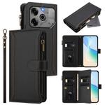 For Tecno Pova 6 5G / 6 Pro 5G Magnetic Closure 9 Card Slots Zipper Leather Case with Hand Strap(Black)
