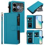 For Tecno Pova 6 Neo 5G Magnetic Closure 9 Card Slots Zipper Leather Case with Hand Strap(Turquoise)