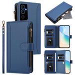 For Tecno Pova Neo 2 Magnetic Closure 9 Card Slots Zipper Leather Case with Hand Strap(Dark Blue)