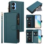 For Tecno Spark 9T / Spark 9 Pro Magnetic Closure 9 Card Slots Zipper Leather Case with Hand Strap(Dark Green)