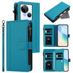 For Tecno Spark 10 5G Magnetic Closure 9 Card Slots Zipper Leather Case with Hand Strap(Turquoise)
