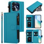 For Tecno Spark 10 Pro 4G Magnetic Closure 9 Card Slots Zipper Leather Case with Hand Strap(Turquoise)