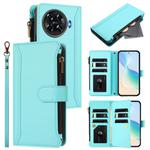 For Tecno Spark 20 Pro+ 4G Magnetic Closure 9 Card Slots Zipper Leather Case with Hand Strap(Mint Green)