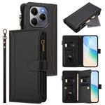 For Tecno Spark 20 Pro 5G Magnetic Closure 9 Card Slots Zipper Leather Case with Hand Strap(Black)