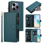 For Tecno Spark 20 Pro 5G Magnetic Closure 9 Card Slots Zipper Leather Case with Hand Strap(Dark Green)