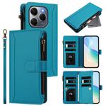 For Tecno Spark 20 Pro 5G Magnetic Closure 9 Card Slots Zipper Leather Case with Hand Strap(Turquoise)