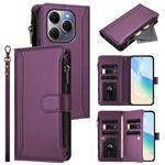For Tecno Spark 20 Pro 5G Magnetic Closure 9 Card Slots Zipper Leather Case with Hand Strap(Purple)