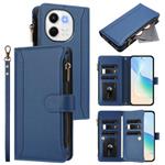 For Tecno Spark 30 5G Magnetic Closure 9 Card Slots Zipper Leather Case with Hand Strap(Dark Blue)