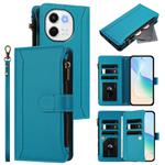 For Tecno Spark 30 5G Magnetic Closure 9 Card Slots Zipper Leather Case with Hand Strap(Turquoise)
