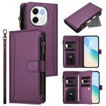 For Tecno Spark 30 5G Magnetic Closure 9 Card Slots Zipper Leather Case with Hand Strap(Purple)