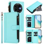 For Tecno Spark 30C 4G Magnetic Closure 9 Card Slots Zipper Leather Case with Hand Strap(Mint Green)