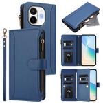 For Tecno Spark 30C 5G / Pop 9 5G Magnetic Closure 9 Card Slots Zipper Leather Case with Hand Strap(Dark Blue)