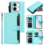 For Tecno Spark 30C 5G / Pop 9 5G Magnetic Closure 9 Card Slots Zipper Leather Case with Hand Strap(Mint Green)