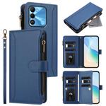 For Tecno Spark Go 2022 / Spark 8C Magnetic Closure 9 Card Slots Zipper Leather Case with Hand Strap(Dark Blue)