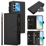 For Tecno Spark Go 2022 / Spark 8C Magnetic Closure 9 Card Slots Zipper Leather Case with Hand Strap(Black)