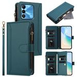 For Tecno Spark Go 2022 / Spark 8C Magnetic Closure 9 Card Slots Zipper Leather Case with Hand Strap(Dark Green)