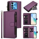For Tecno Spark Go 2022 / Spark 8C Magnetic Closure 9 Card Slots Zipper Leather Case with Hand Strap(Purple)